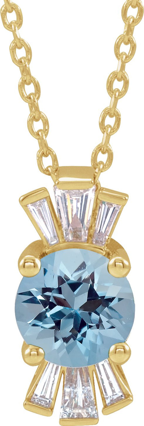 14K Gold Round Natural Blue Zircon & Natural Diamond Accented Necklace or Pendant – 1/6 CTW - Yellow Gold