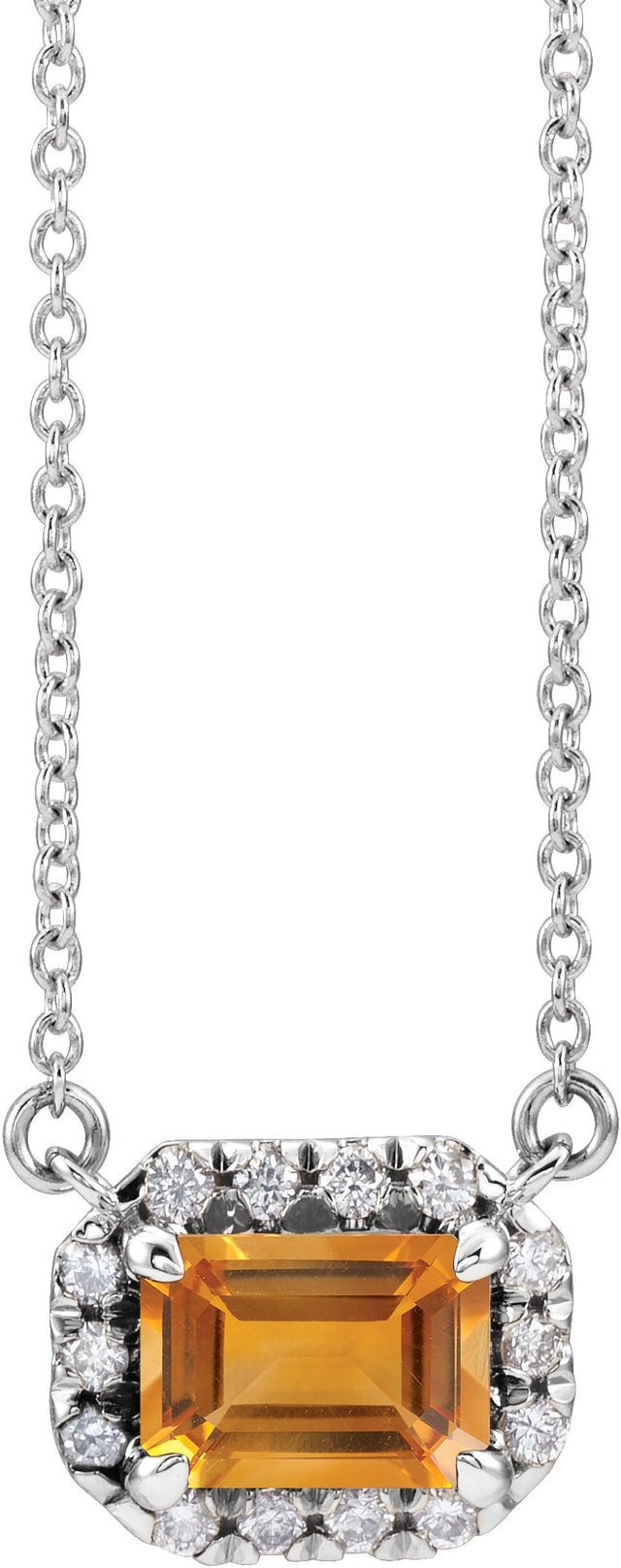 14K Gold Emerald Natural Citrine & Natural Diamond French-Set Halo-Style Necklace - White Gold