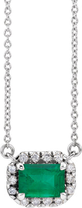 Platinum Emerald Natural Emerald & Natural Diamond French-Set Halo-Style Necklace