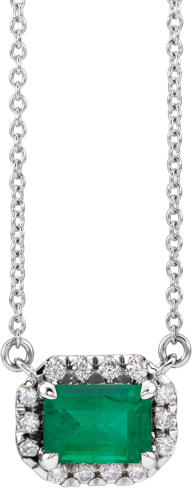Platinum Emerald Natural Emerald & Natural Diamond French-Set Halo-Style Necklace