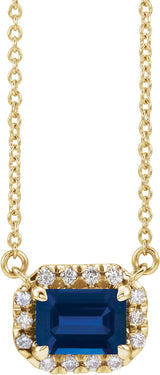 14K Gold Emerald Lab-Grown Blue Sapphire & Natural Diamond French-Set Halo-Style Necklace - Yellow Gold