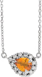 Platinum Pear Natural Citrine & Natural Diamond French-Set Halo-Style Necklace