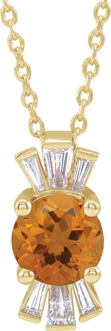 14K Gold Round Natural Citrine & Natural Diamond Accented Necklace or Pendant – 1/6 CTW - Yellow Gold