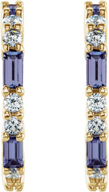 14K Gold Straight Baguette Natural Tanzanite Accented Hoop Earrings - Yellow Gold - view 4