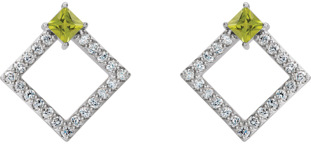 Platinum Square Natural Peridot Accented Geometric Earrings - view 7