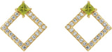 14K Gold Square Natural Peridot Accented Geometric Earrings - Yellow Gold - view 7
