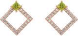 14K Gold Square Natural Peridot Accented Geometric Earrings - Rose Gold - view 7