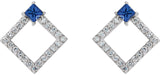 Platinum Square Natural Blue Sapphire Accented Geometric Earrings - view 7