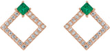 14K Gold Square Natural Emerald Accented Geometric Earrings - Rose Gold - view 7
