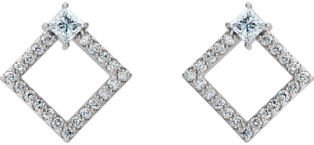 14K Gold Square Natural Diamond Accented Geometric Earrings - White Gold - view 5