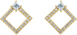 14K Gold Square Natural Diamond Accented Geometric Earrings - Yellow Gold - view 5