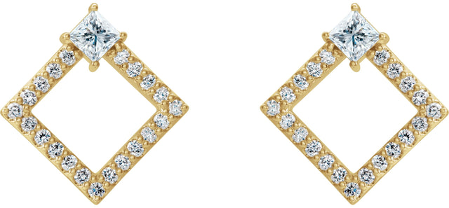 14K Gold Square Natural Diamond Accented Geometric Earrings - Yellow Gold - view 5