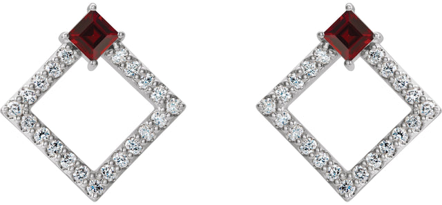 Platinum Square Natural Mozambique Garnet Accented Geometric Earrings - view 7