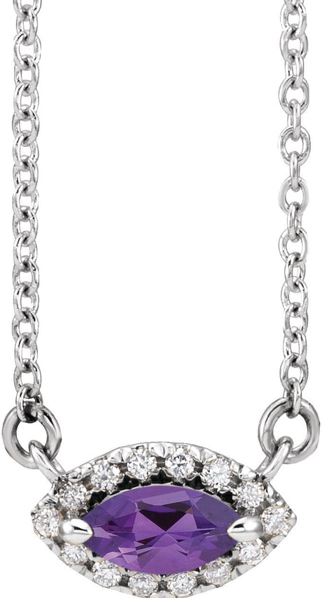 Platinum Marquise Natural Amethyst & Natural Diamond French-Set Halo-Style Necklace