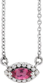Platinum Marquise Natural Pink Tourmaline & Natural Diamond French-Set Halo-Style Necklace
