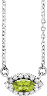 14K Gold Marquise Natural Peridot & Natural Diamond French-Set Halo-Style Necklace - White Gold - view 2