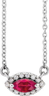 Platinum Marquise Natural Ruby & Natural Diamond French-Set Halo-Style Necklace