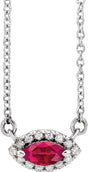 Platinum Marquise Natural Ruby & Natural Diamond French-Set Halo-Style Necklace