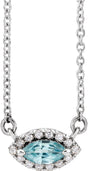 Platinum Marquise Natural Blue Zircon & Natural Diamond French-Set Halo-Style Necklace