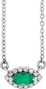 14K Gold Marquise Lab-Grown Emerald & Natural Diamond French-Set Halo-Style Necklace - White Gold