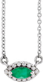14K Gold Marquise Lab-Grown Emerald & Natural Diamond French-Set Halo-Style Necklace - White Gold