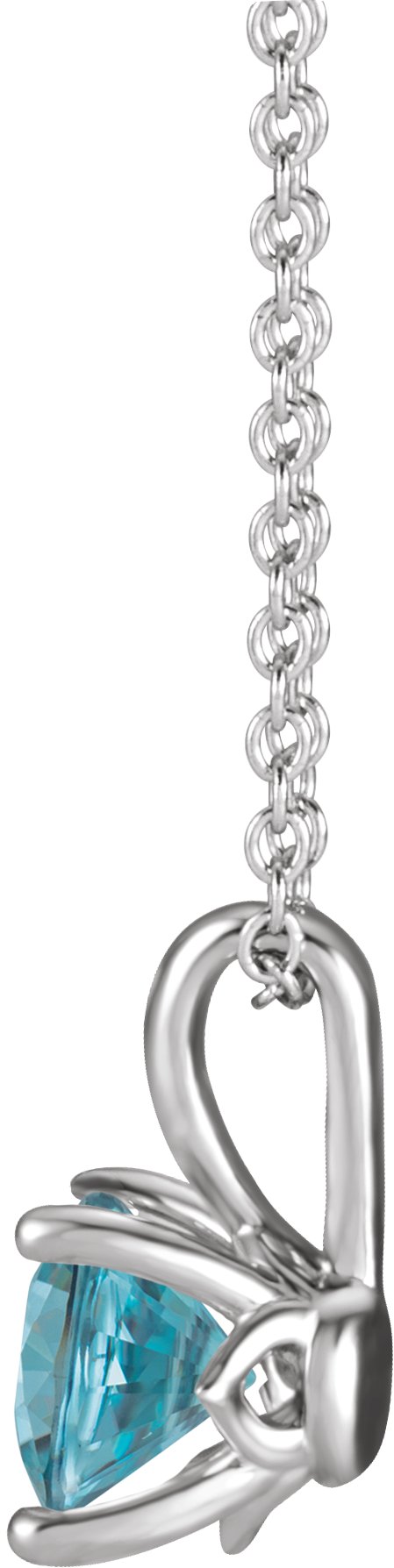 Platinum Round Natural Blue Zircon Solitaire Necklace or Pendant - view 4
