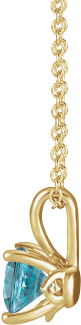 14K Gold Round Natural Blue Zircon Solitaire Necklace or Pendant - Yellow Gold - view 4