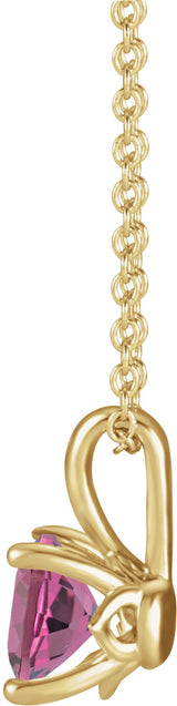 14K Gold Round Natural Pink Tourmaline Solitaire Necklace or Pendant - Yellow Gold - view 4