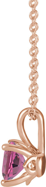 14K Gold Round Natural Pink Tourmaline Solitaire Necklace or Pendant - Rose Gold - view 4