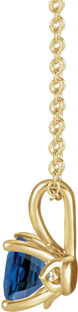14K Gold Round Lab-Grown Blue Sapphire Solitaire Necklace or Pendant II - Yellow Gold - view 4