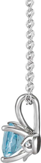 Platinum Round Natural Aquamarine Solitaire Necklace or Pendant - view 4