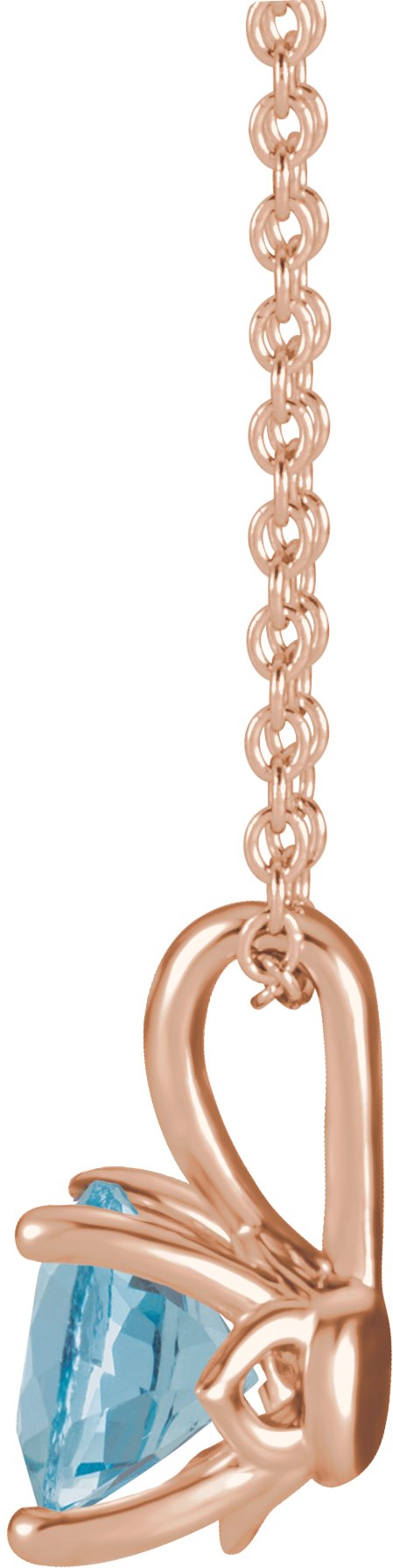 14K Gold Round Natural Aquamarine Solitaire Necklace or Pendant - Rose Gold - view 4