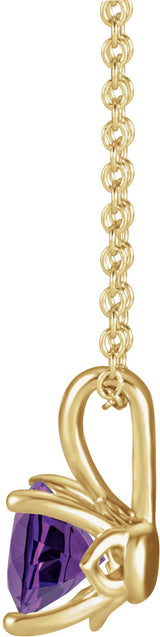 14K Gold Round Natural Amethyst Solitaire Necklace or Pendant - Yellow Gold - view 4