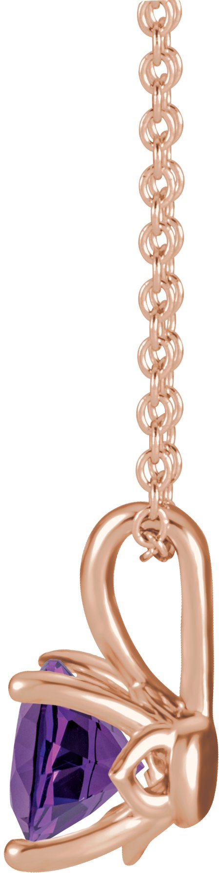 14K Gold Round Natural Amethyst Solitaire Necklace or Pendant - Rose Gold - view 4