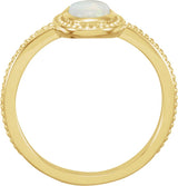 14K Gold Oval Natural White Opal Beaded Cabochon Ring - Yellow Gold - view 2