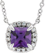 Platinum Square Natural Amethyst & Natural Diamond Halo-Style Necklace