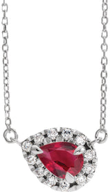 Platinum Pear Lab-Grown Ruby French-Set Halo-Style Necklace