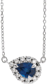 Platinum Pear Lab-Grown Blue Sapphire & Natural Diamond French-Set Halo-Style Necklace