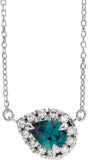 Platinum Pear Lab-Grown Alexandrite & Natural Diamond French-Set Halo-Style Necklace