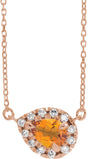 14K Gold Pear Natural Citrine & Natural Diamond French-Set Halo-Style Necklace - Rose Gold