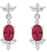 14K Gold Oval Natural Ruby & Natural Diamond Accented Earrings - White Gold - view 2