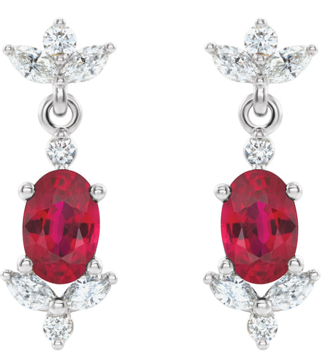 Platinum Oval Natural Ruby & Natural Diamond Accented Earrings - view 2
