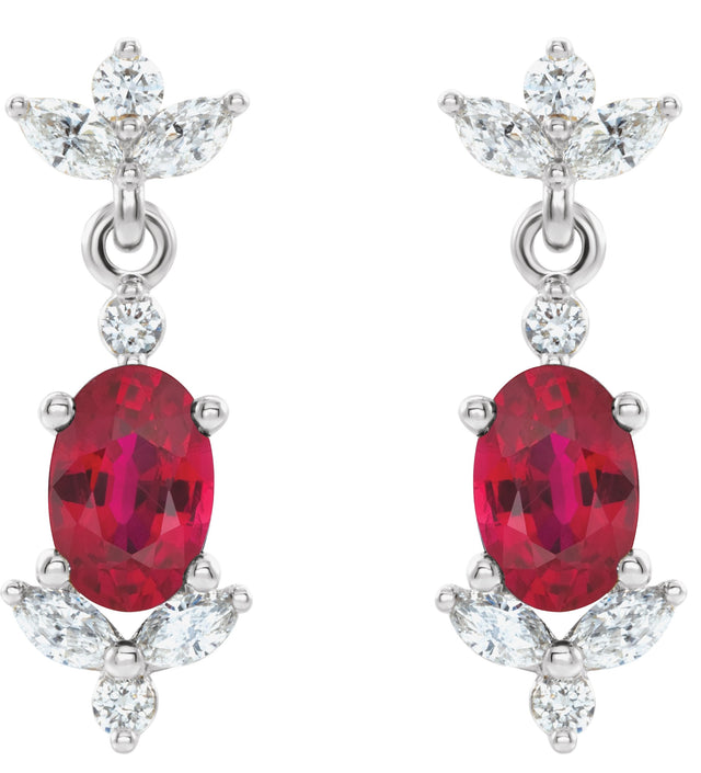 Platinum Oval Natural Ruby & Natural Diamond Accented Earrings - view 2