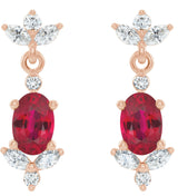 14K Gold Oval Natural Ruby & Natural Diamond Accented Earrings - Rose Gold - view 2