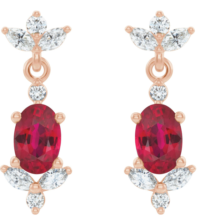 14K Gold Oval Natural Ruby & Natural Diamond Accented Earrings - Rose Gold - view 2