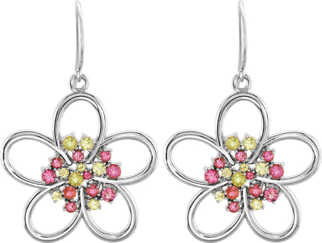 14K Gold Round Natural Peridot Flower Earrings - White Gold - view 2