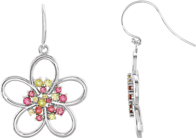 14K Gold Round Natural Peridot Flower Earrings - White Gold