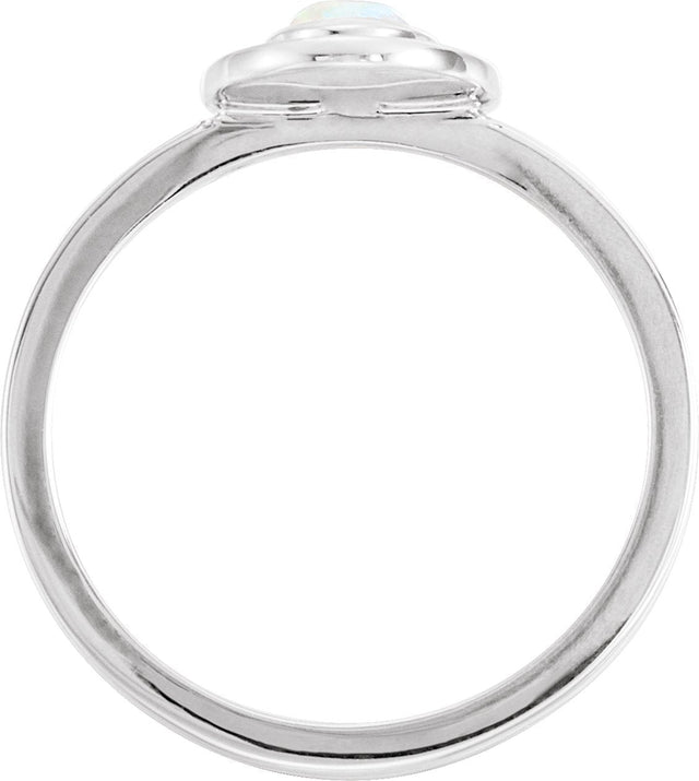 14K Gold Oval Natural White Opal & Natural Diamond Halo-Style Cabochon Ring - White Gold - view 2