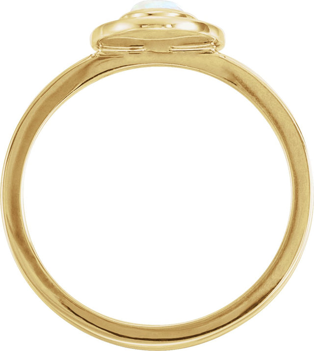 14K Gold Oval Natural White Opal & Natural Diamond Halo-Style Cabochon Ring - Yellow Gold - view 2
