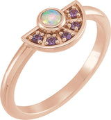 14K Gold Round Natural Ethiopian Opal & Natural Pink Sapphire Fan Ring - Rose Gold